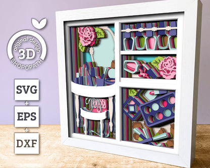 Makeup Tools with Vanity Mirror Panels - 3D Shadow Box Layered SVG DXF EPS (Cutting Files)