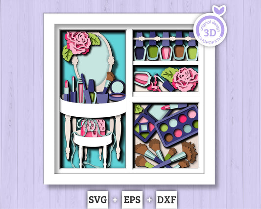 Makeup Tools with Vanity Mirror Panels - 3D Shadow Box Layered SVG DXF EPS (Cutting Files)