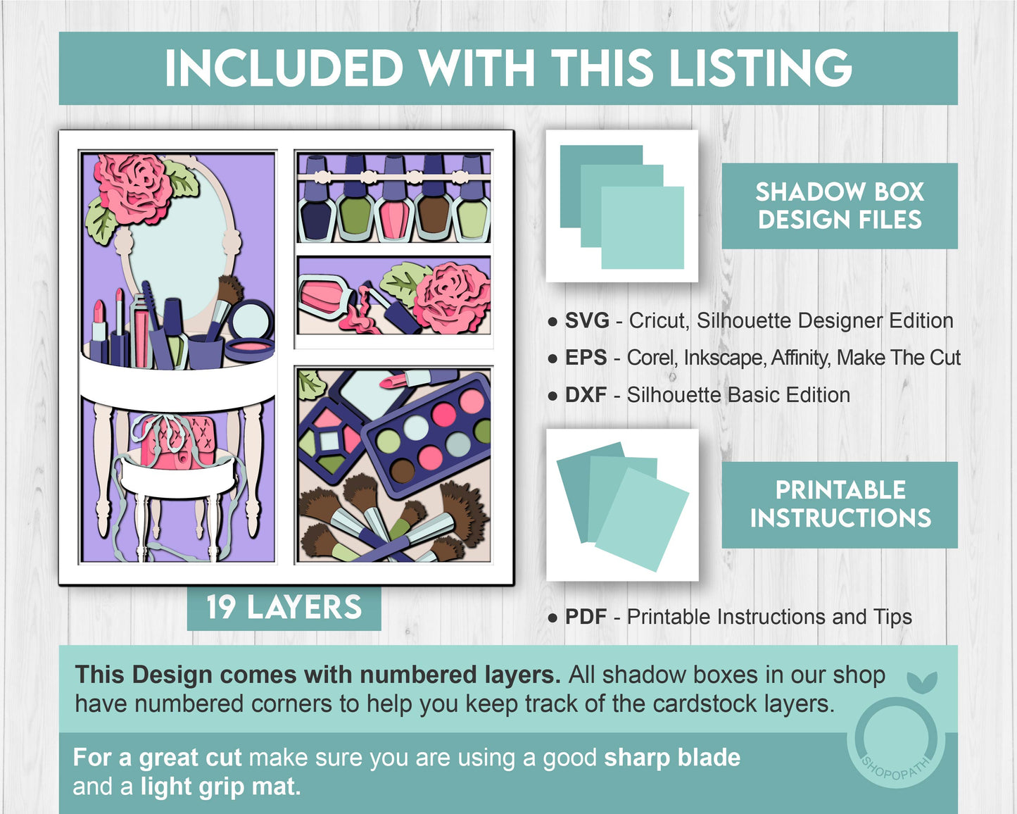 Makeup Tools with Vanity Mirror Panels - 3D Shadow Box Layered SVG DXF EPS (Cutting Files)