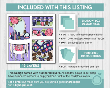 Makeup Tools with Vanity Mirror Panels - 3D Shadow Box Layered SVG DXF EPS (Cutting Files)