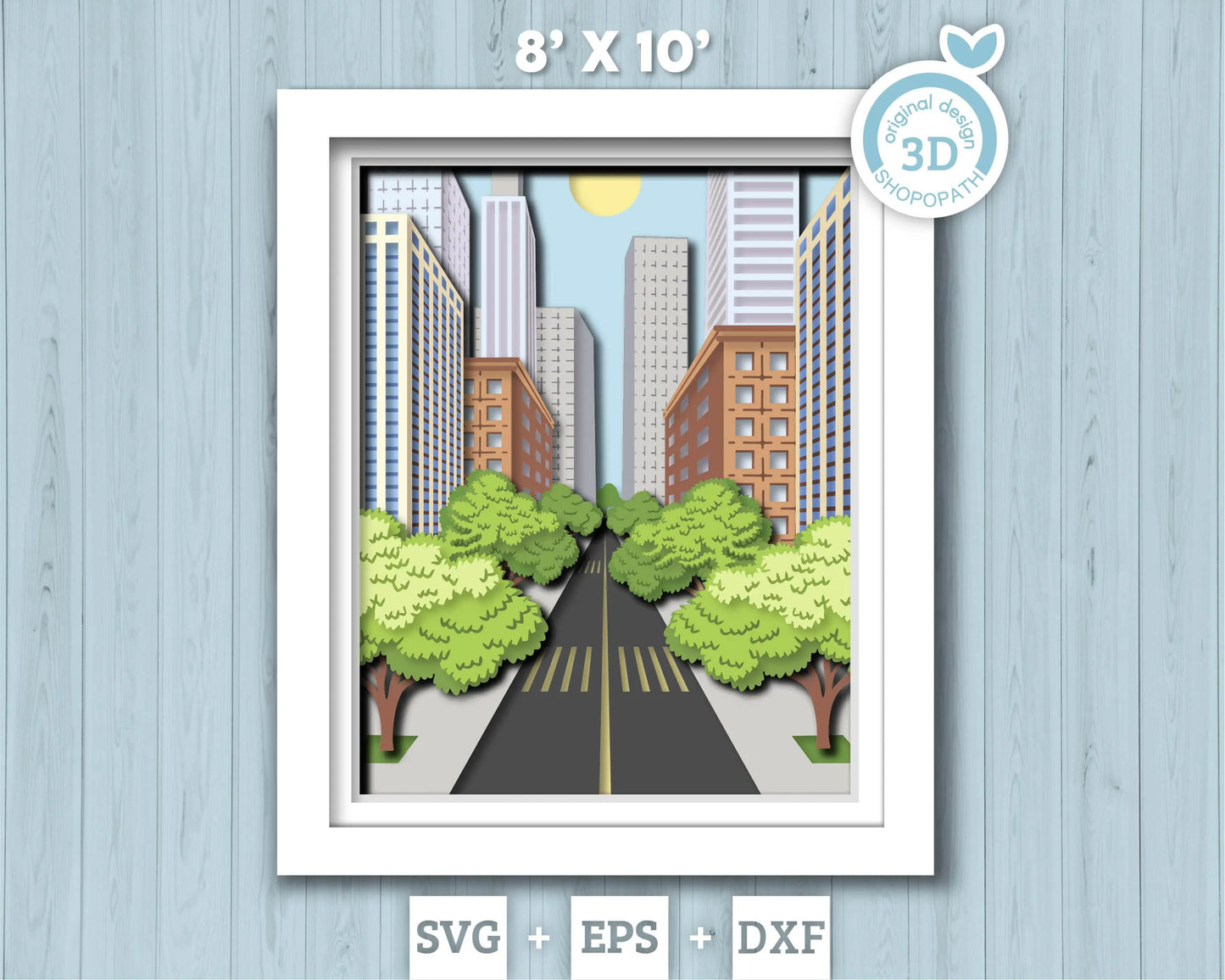 Cityscape with Skyscraper and Trees - 3D Shadow Box Layered SVG DXF EPS (Cutting Files)
