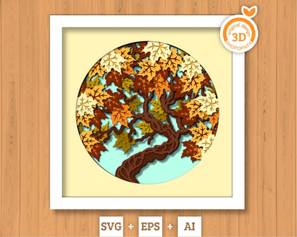 3D SVG Maple Tree Lace Frame Shadow Box, 3D Fall SVG, Maple Leaves 3d svg, Mapple Fall Leaf 3d Svg, Maple Tree 3d SVG, Cricut Silhouette
