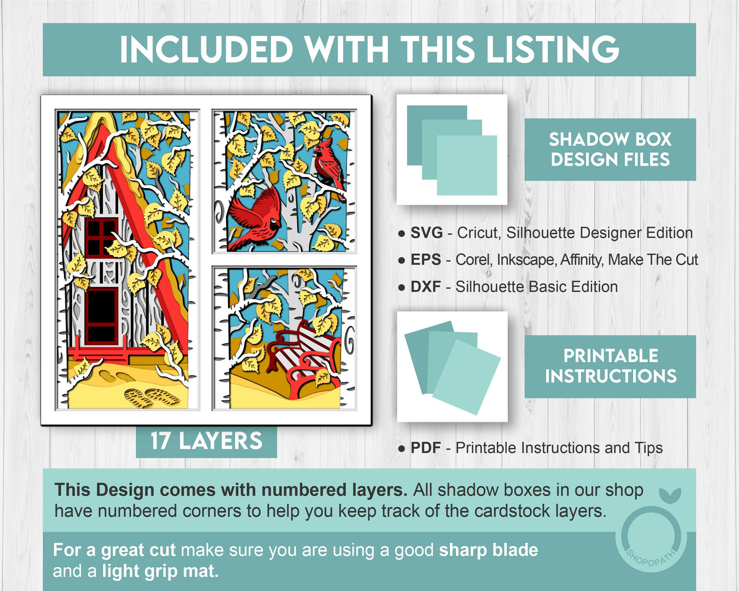 3D SVG Fall Shadow Box, Layered Cardinal Shadow Box Svg, Autumn Leaves 3D Svg Birch Forest 3d Svg, Cabin Shadow Box svg Cricut Silhouette