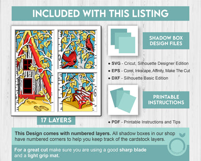 3D SVG Fall Shadow Box, Layered Cardinal Shadow Box Svg, Autumn Leaves 3D Svg Birch Forest 3d Svg, Cabin Shadow Box svg Cricut Silhouette