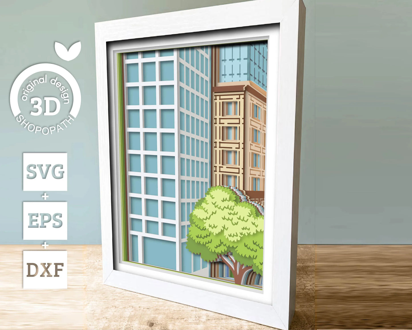 Set of 3 Cityscape Shadow Boxes 3D SVG 8x10 Triptych with Skyscraper and Trees in Perspective for Cricut Silhouette DXF EPS Cutting Files