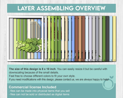 Cityscape with Skyscraper and Trees - 3D Shadow Box Layered SVG DXF EPS (Cutting Files)