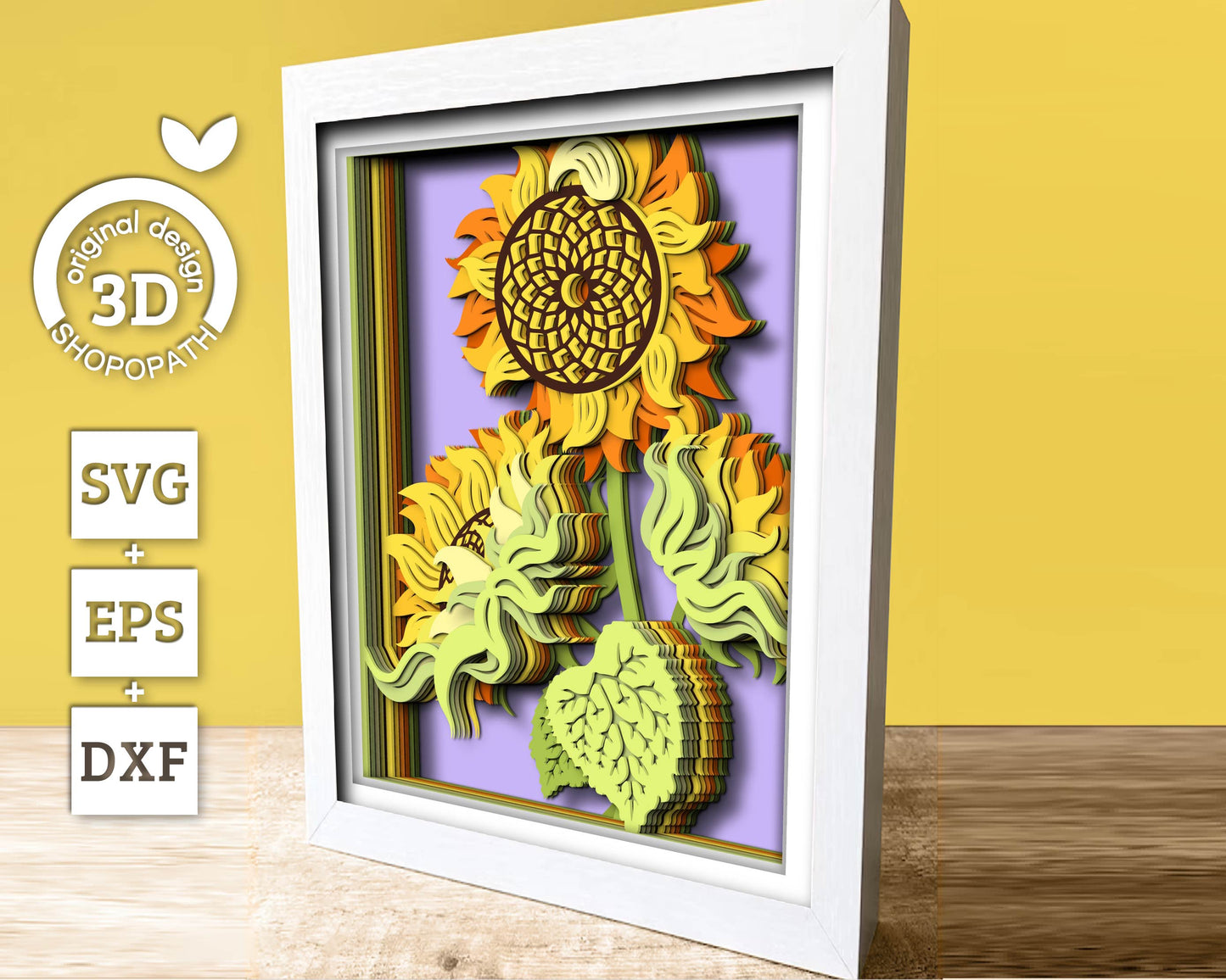 3D Sunflower Summer Shadow Box SVG, 8x10 inch Layered Sunflower Svg, Sunflower 3D Svg, 3D Flowers SVG 3D, Floral SVG, Cricut Silhouette