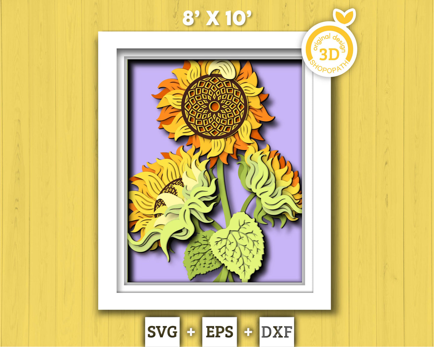 3D Sunflower Summer Shadow Box SVG, 8x10 inch Layered Sunflower Svg, Sunflower 3D Svg, 3D Flowers SVG 3D, Floral SVG, Cricut Silhouette