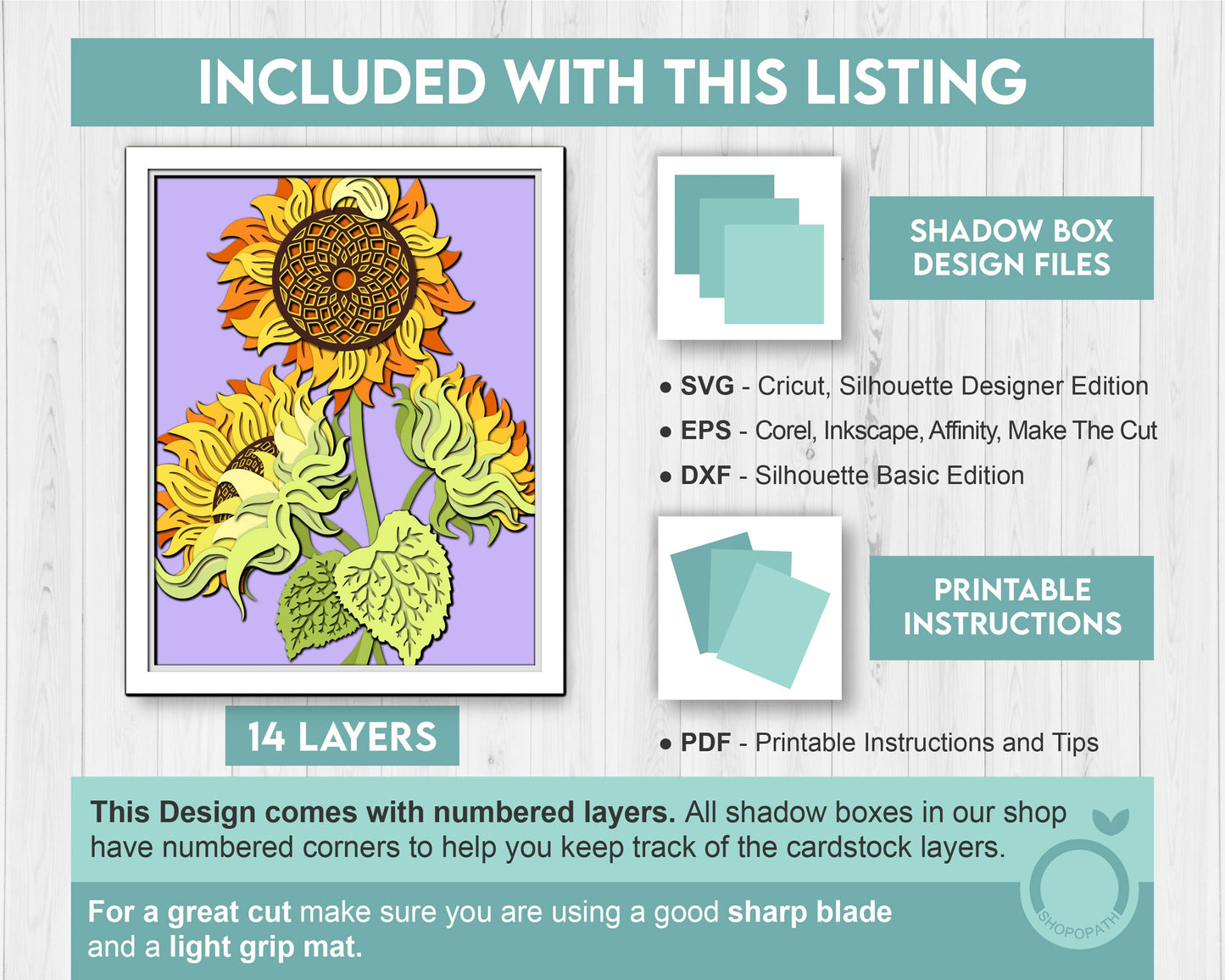 3D Sunflower Summer Shadow Box SVG, 8x10 inch Layered Sunflower Svg, Sunflower 3D Svg, 3D Flowers SVG 3D, Floral SVG, Cricut Silhouette