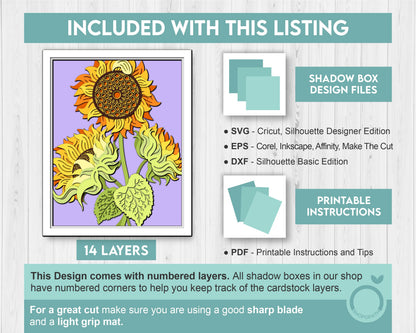 3D Sunflower Summer Shadow Box SVG, 8x10 inch Layered Sunflower Svg, Sunflower 3D Svg, 3D Flowers SVG 3D, Floral SVG, Cricut Silhouette