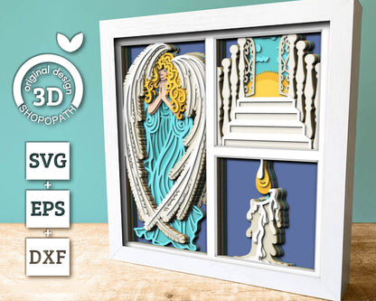 Angel with Candle Heaven Memorial - 3D Shadow Box Layered SVG DXF EPS (Cutting Files)