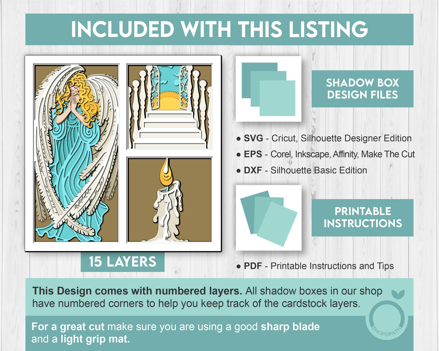 Angel with Candle Heaven Memorial - 3D Shadow Box Layered SVG DXF EPS (Cutting Files)