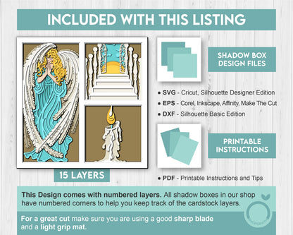 Angel with Candle Heaven Memorial - 3D Shadow Box Layered SVG DXF EPS (Cutting Files)