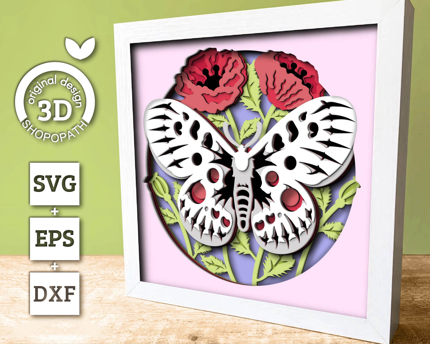 3D Butterfly Shadow Box SVG, Layered Poppy Flowers SVG, Apollo 3D Svg, Poppies Svg, Spring Shadow Box, Floral Papercut svg Cricut Silhouette