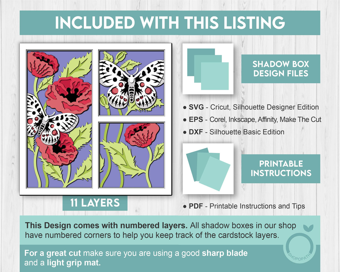 3D Butterfly Shadow Box SVG, Layered Poppy Flowers SVG, Spring Shadow Box, Apollo 3D Svg, Poppies Svg, Floral Papercut svg Cricut Silhouette