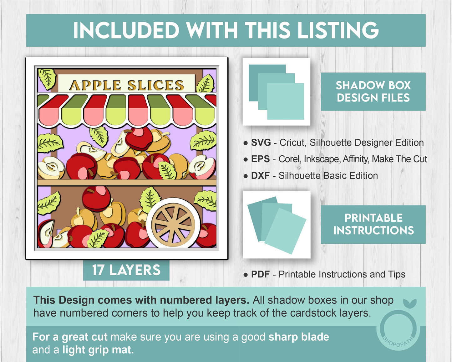 3D SVG Apple Stand Shadow Box SVG, Summer Shadow Box, Apple Slices 3d SVG, Flowers 3d svg, Summer Layered 3d svg, Cricut Silhouette