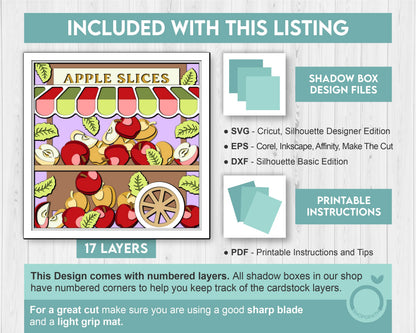 3D SVG Apple Stand Shadow Box SVG, Summer Shadow Box, Apple Slices 3d SVG, Flowers 3d svg, Summer Layered 3d svg, Cricut Silhouette
