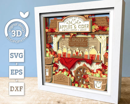 Apple Orchard with Cider - 3D Shadow Box Layered SVG DXF EPS (Cutting Files)