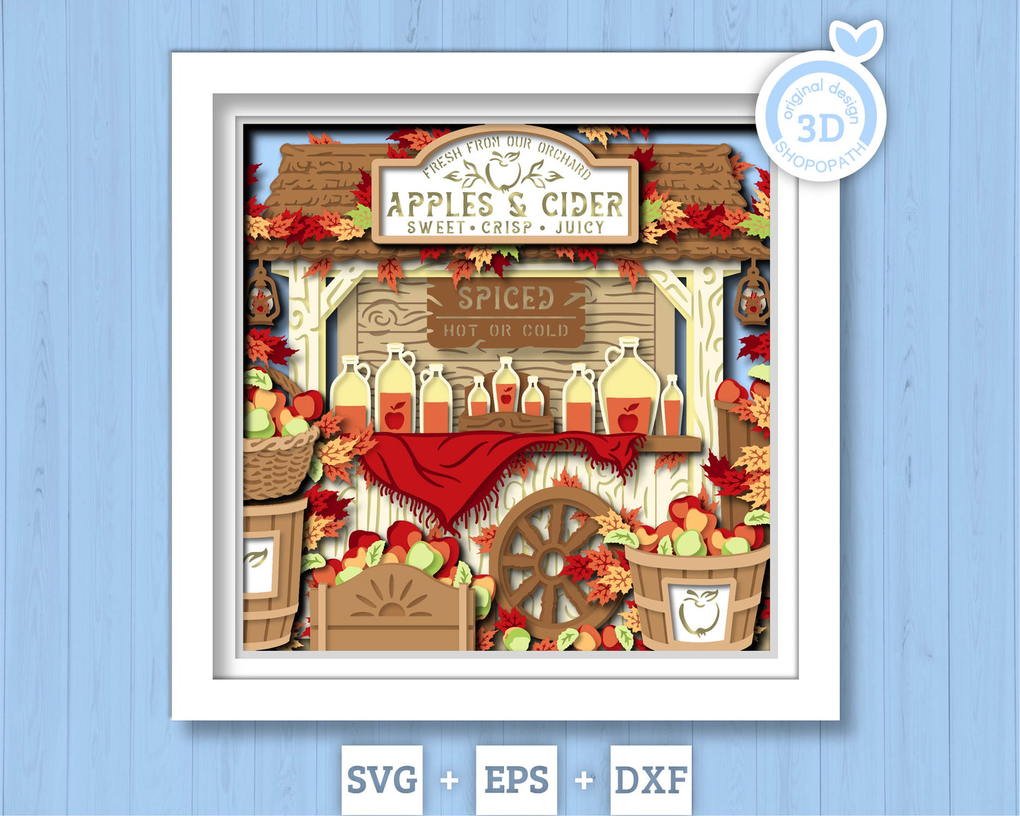 Apple Orchard with Cider - 3D Shadow Box Layered SVG DXF EPS (Cutting Files)