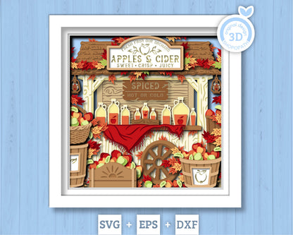 Apple Orchard with Cider - 3D Shadow Box Layered SVG DXF EPS (Cutting Files)