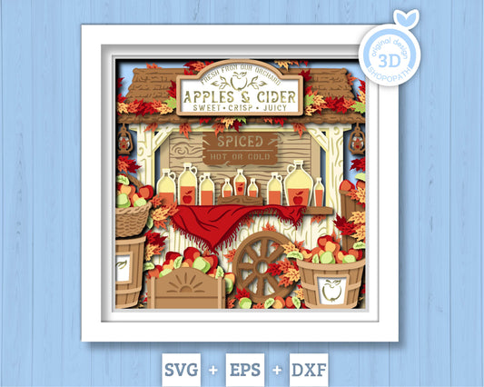 Apple Orchard with Cider - 3D Shadow Box Layered SVG DXF EPS (Cutting Files)