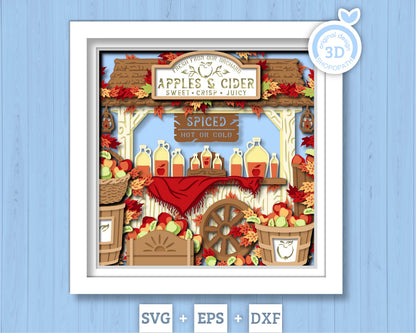 Apple Orchard with Cider - 3D Shadow Box Layered SVG DXF EPS (Cutting Files)