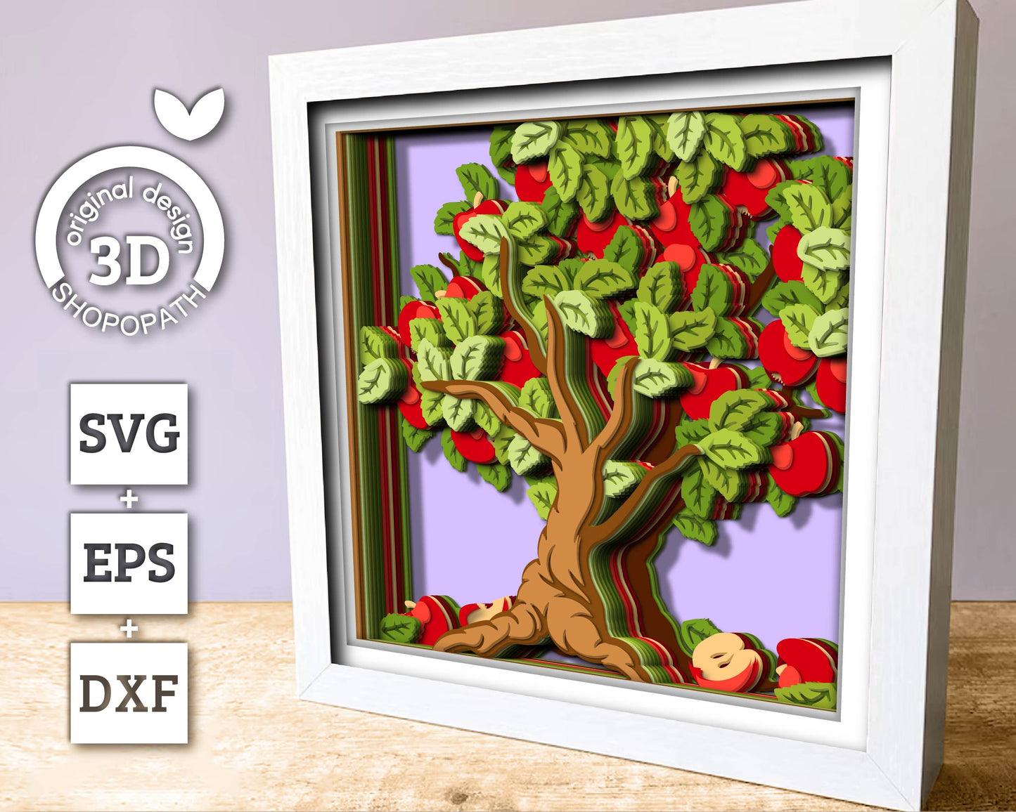 3D SVG Apple Tree Shadow Box SVG, 3d SVG Apples, Summer Shadow Box, Apple Tree 3D Svg, Flowers 3d svg, Summer 3d svg, Cricut Silhouette
