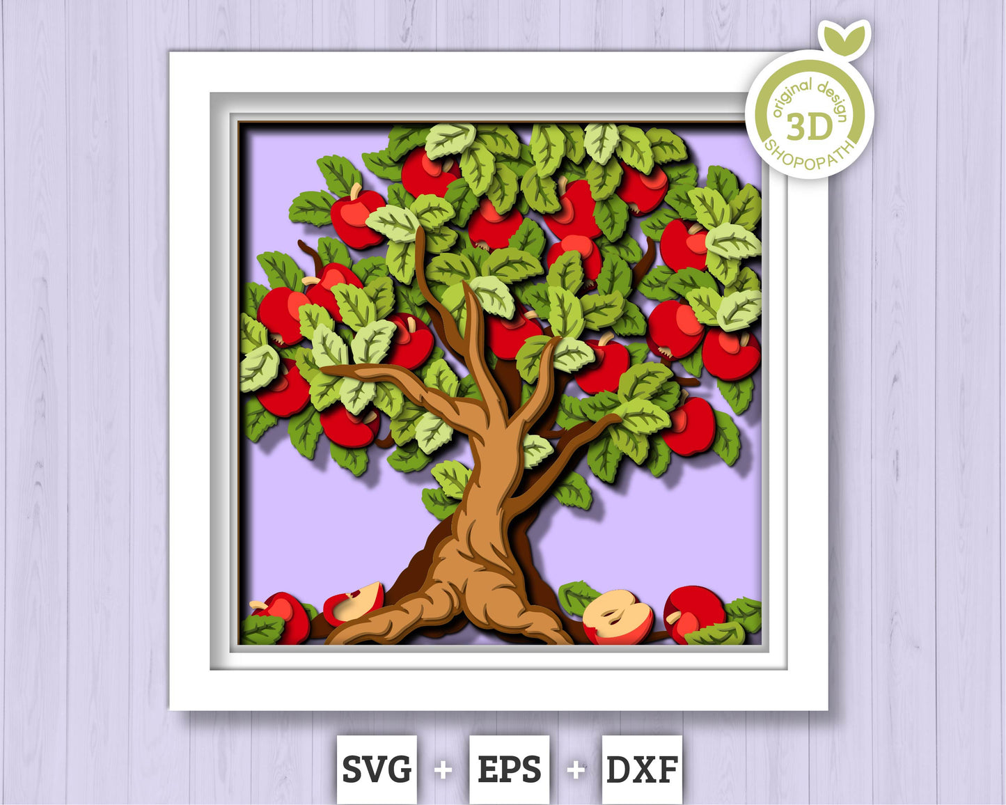 3D SVG Apple Tree Shadow Box SVG, 3d SVG Apples, Summer Shadow Box, Apple Tree 3D Svg, Flowers 3d svg, Summer 3d svg, Cricut Silhouette