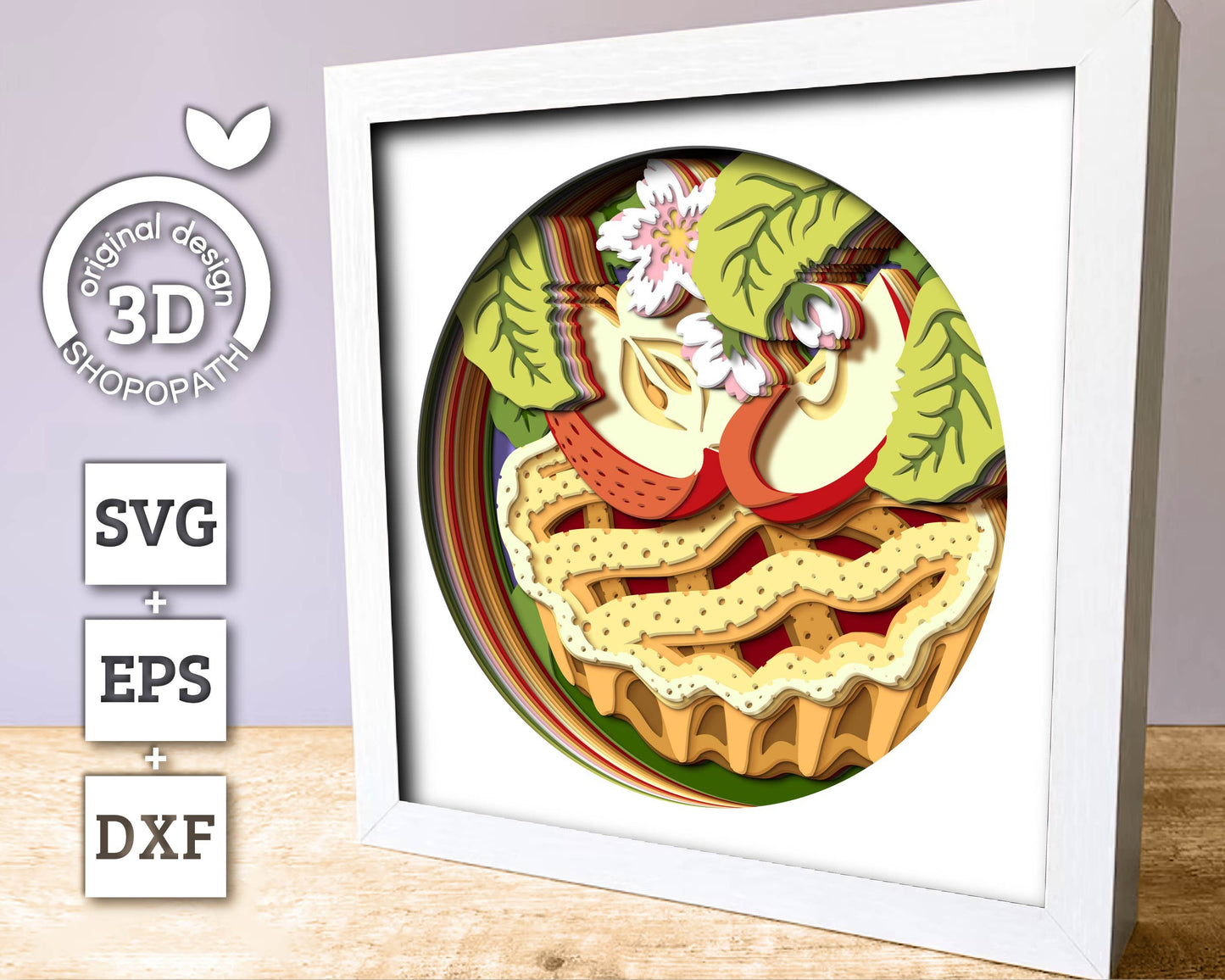 Apple Pie with Blossom - 3D Shadow Box Layered SVG DXF EPS (Cutting Files)