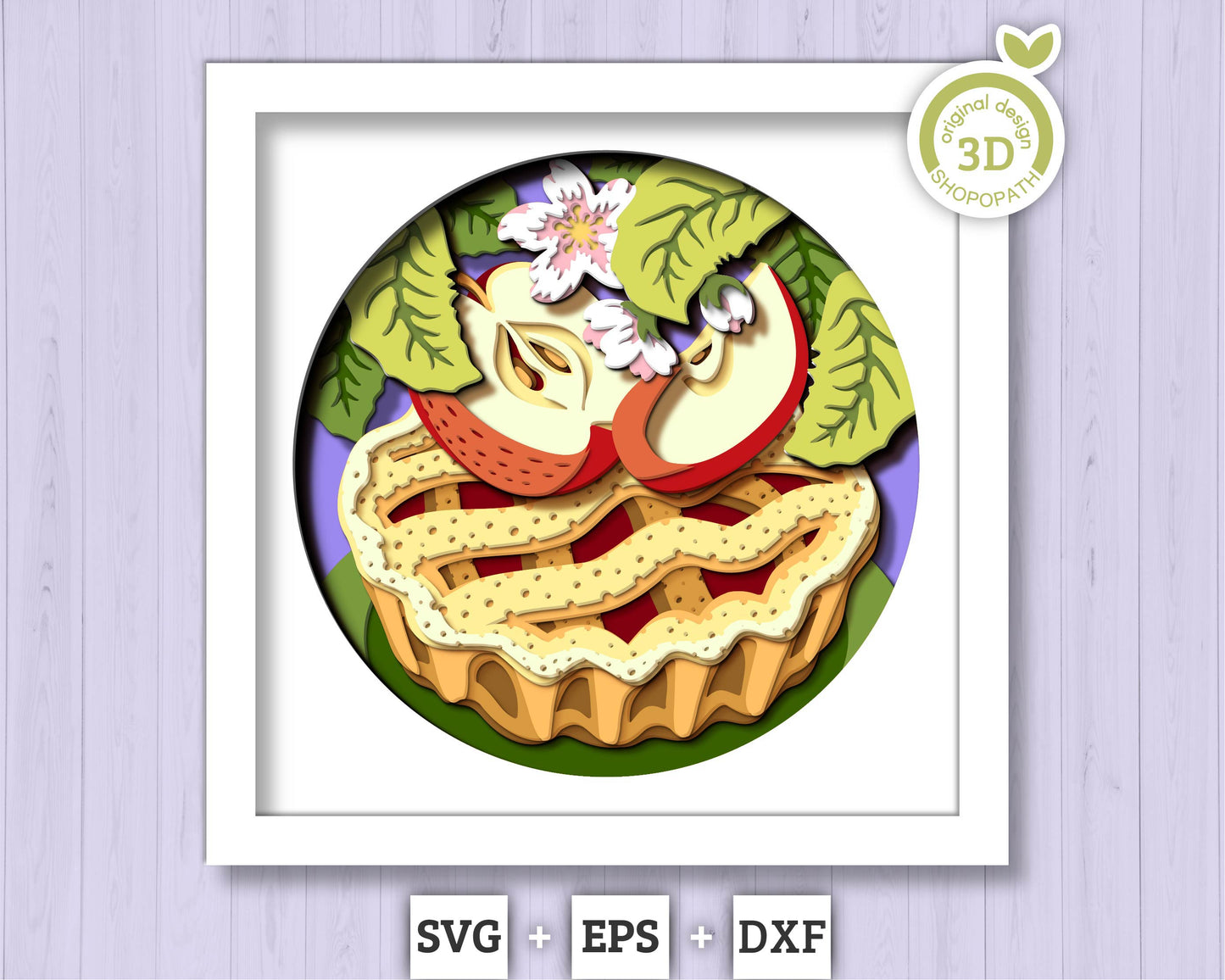 Apple Pie with Blossom - 3D Shadow Box Layered SVG DXF EPS (Cutting Files)