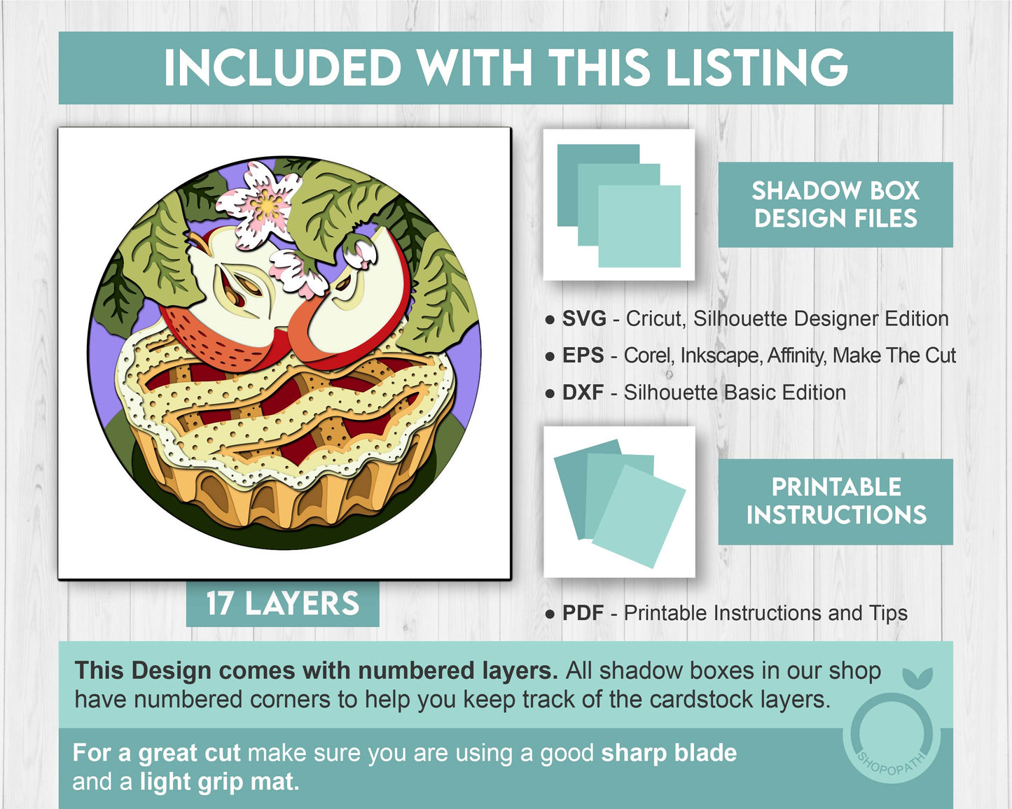 Apple Pie with Blossom - 3D Shadow Box Layered SVG DXF EPS (Cutting Files)