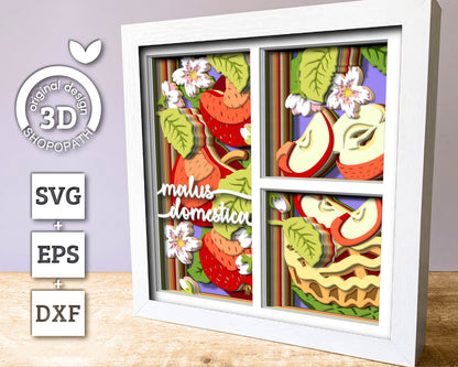 3D SVG Apples Shadow Box SVG, 3d SVG Apples Shadow Box, Summer Shadow Box, Apple Pie 3D Svg, Flowers 3d svg, Summer 3d svg Cricut Silhouette