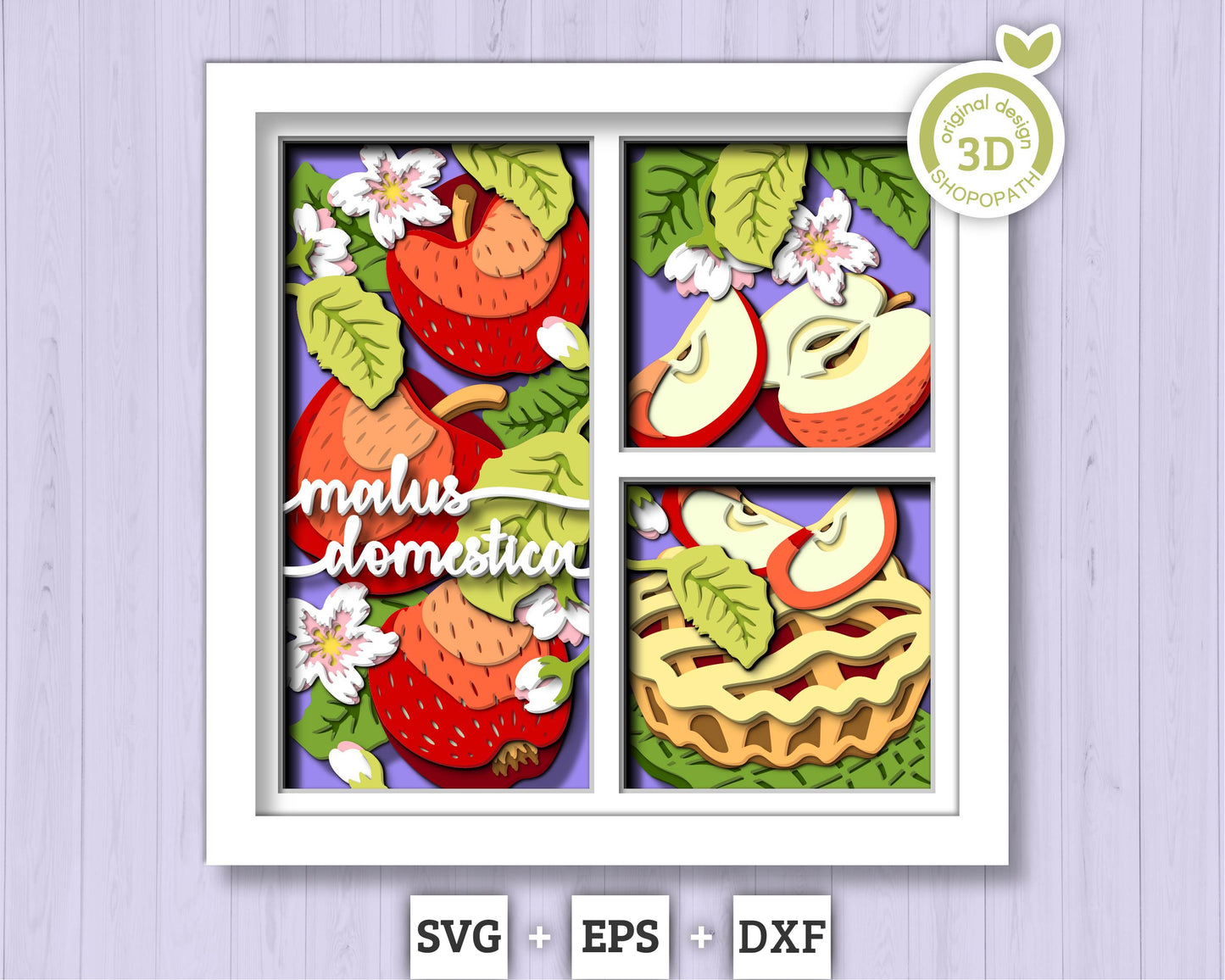 3D SVG Apples Shadow Box SVG, 3d SVG Apples Shadow Box, Summer Shadow Box, Apple Pie 3D Svg, Flowers 3d svg, Summer 3d svg Cricut Silhouette