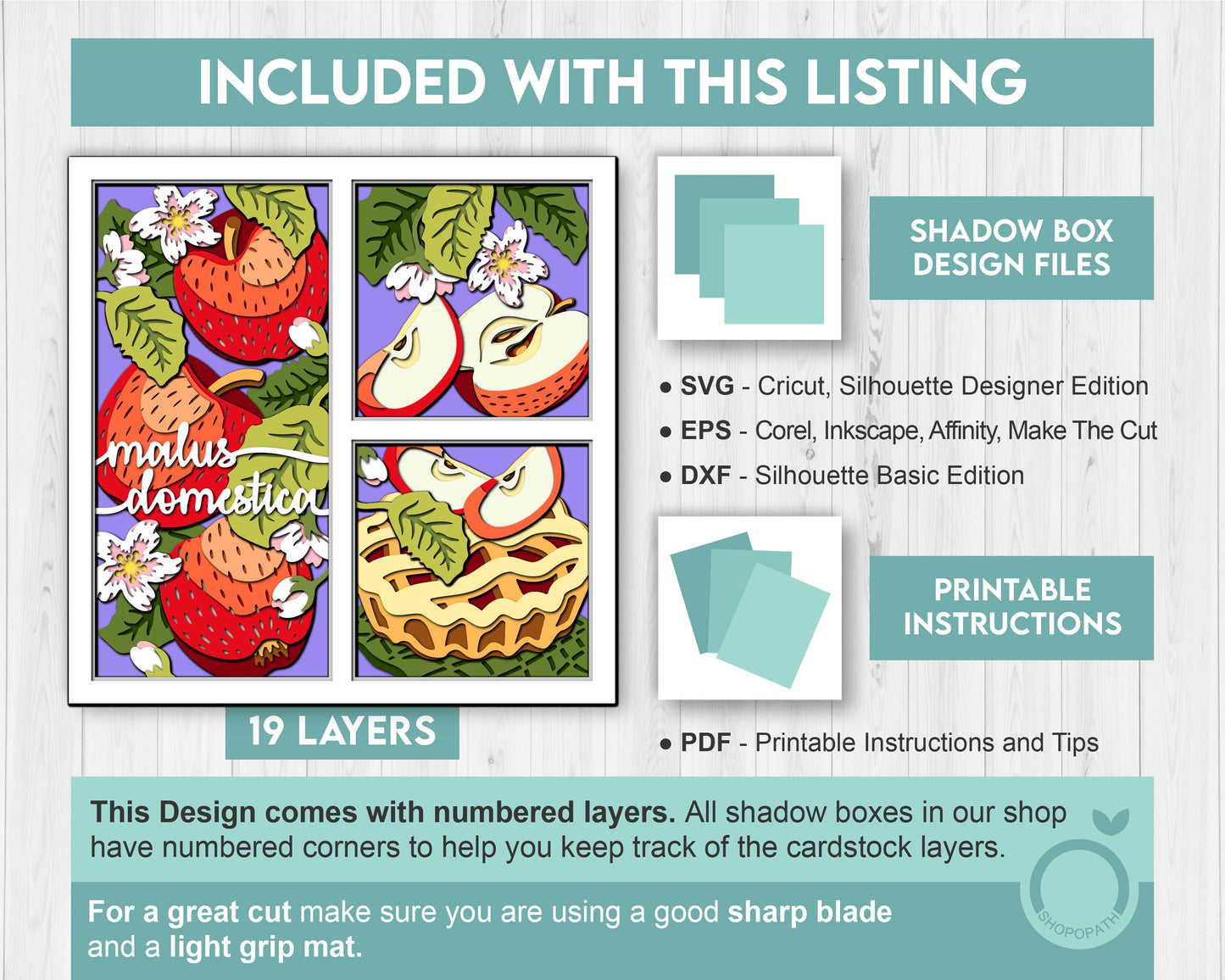 3D SVG Apples Shadow Box SVG, 3d SVG Apples Shadow Box, Summer Shadow Box, Apple Pie 3D Svg, Flowers 3d svg, Summer 3d svg Cricut Silhouette
