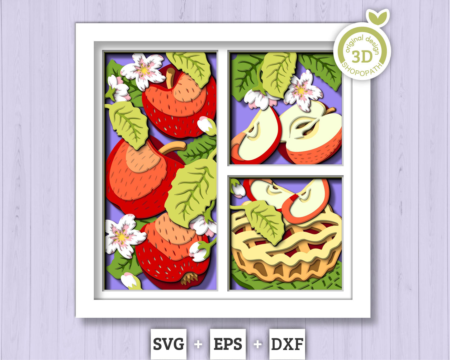 3D SVG Apples Shadow Box SVG, 3d SVG Apples Shadow Box, Summer Shadow Box, Apple Pie 3D Svg, Flowers 3d svg, Summer 3d svg Cricut Silhouette