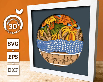 3D SVG Fall Gather Layered Autumn Shadow Box, Fall 3D Svg, Harvest Pumpkin 3d Svg, Hello Fall Thanksgiving Papercut svg, Cricut Silhouette