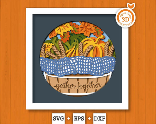 3D SVG Fall Gather Layered Autumn Shadow Box, Fall 3D Svg, Harvest Pumpkin 3d Svg, Hello Fall Thanksgiving Papercut svg, Cricut Silhouette