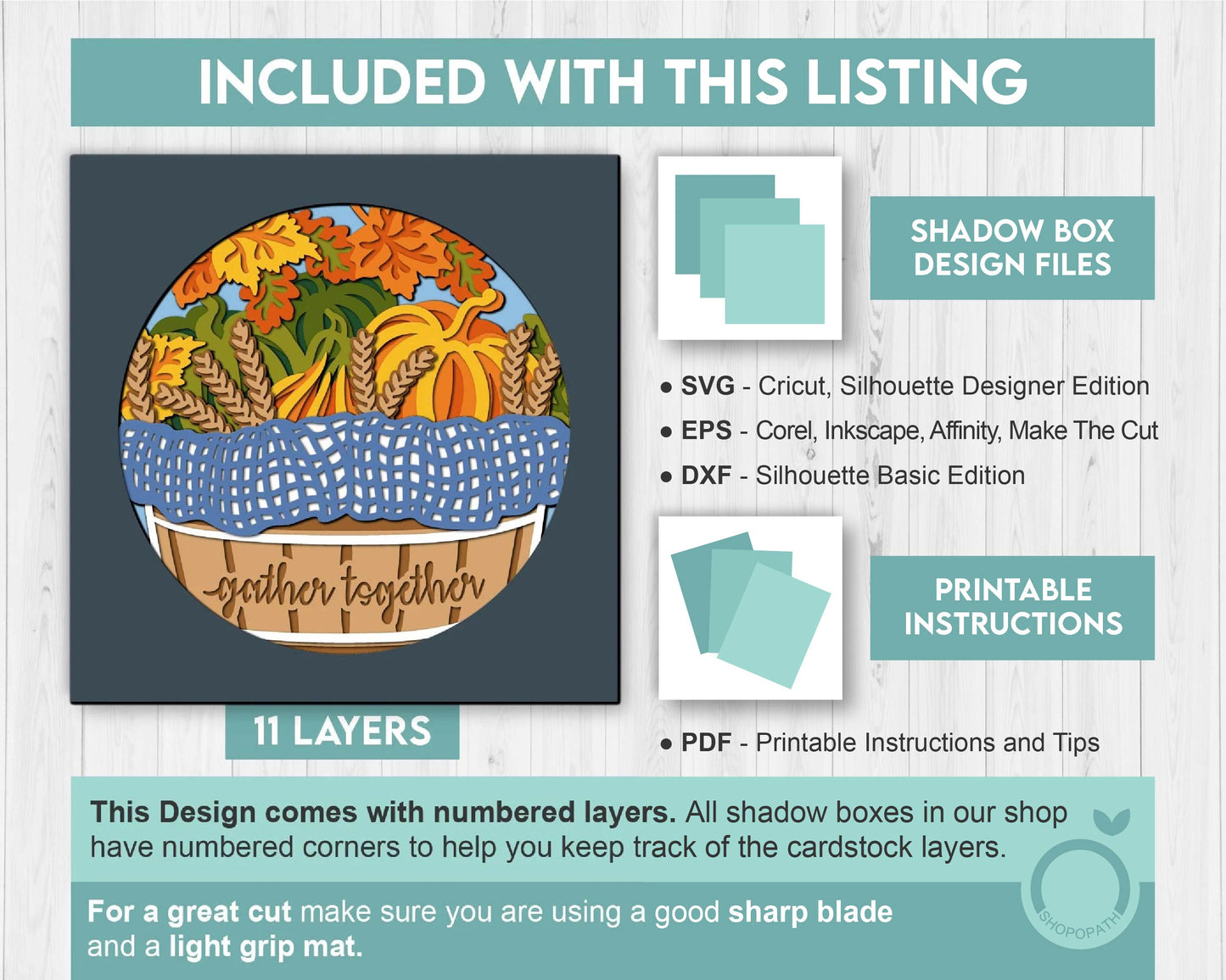 3D SVG Fall Gather Layered Autumn Shadow Box, Fall 3D Svg, Harvest Pumpkin 3d Svg, Hello Fall Thanksgiving Papercut svg, Cricut Silhouette