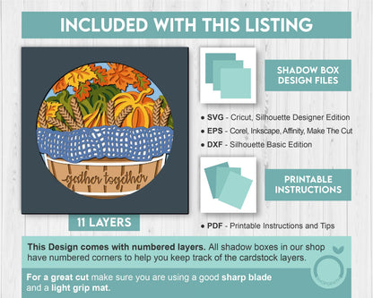 3D SVG Fall Gather Layered Autumn Shadow Box, Fall 3D Svg, Harvest Pumpkin 3d Svg, Hello Fall Thanksgiving Papercut svg, Cricut Silhouette