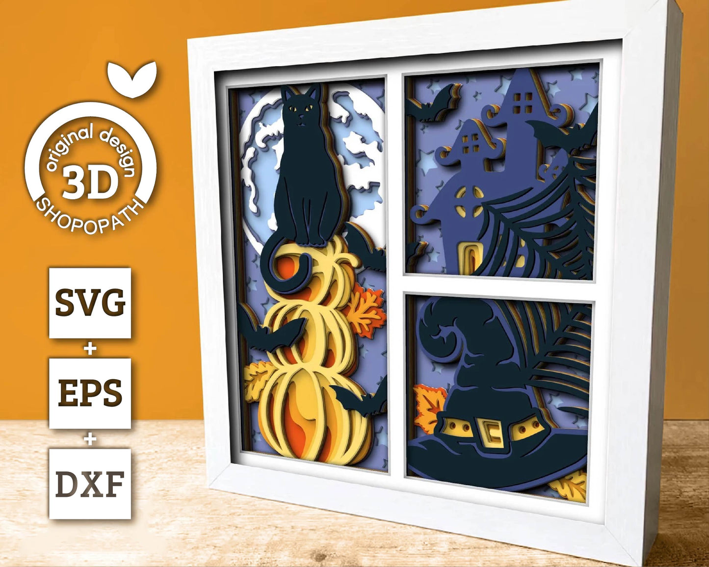3D SVG Halloween Shadow Box, Layered Cat Halloween, Witch 3D Svg Layered Papercut svg, 3d Halloween, Layered Pumpkin svg, Cricut Silhouette