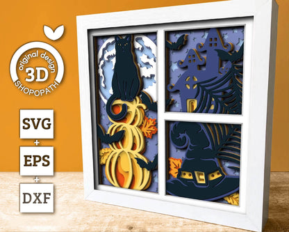 3D SVG Halloween Shadow Box, Layered Cat Halloween, Witch 3D Svg Layered Papercut svg, 3d Halloween, Layered Pumpkin svg, Cricut Silhouette