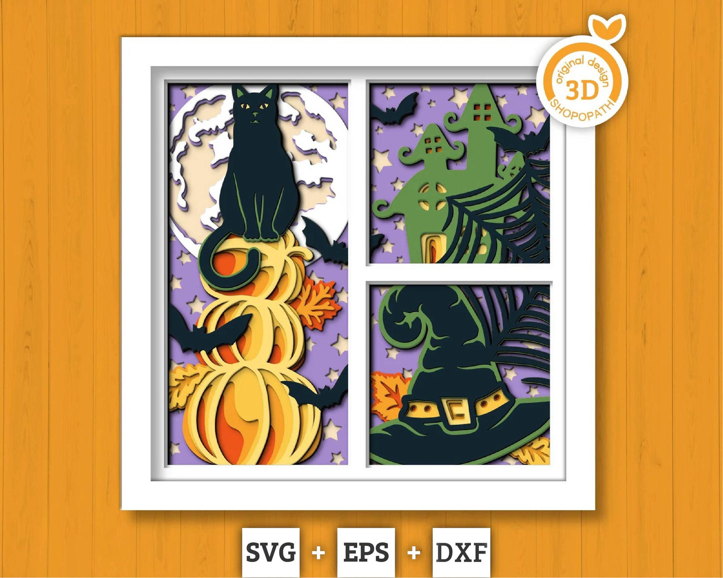 3D SVG Halloween Shadow Box, Layered Cat Halloween, Witch 3D Svg Layered Papercut svg, 3d Halloween, Layered Pumpkin svg, Cricut Silhouette