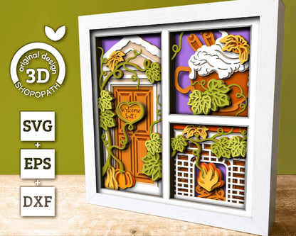 3D SVG Fall Door Shadow Box, Layered Fall Pumpkin Spice Latte, Fall Shadow Box, Autumn 3D Svg, Pumpkin 3d Svg, Hello Fall, Cricut Silhouette
