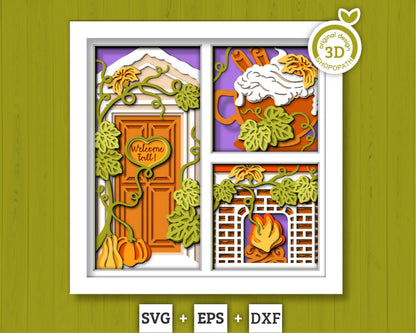 3D SVG Fall Door Shadow Box, Layered Fall Pumpkin Spice Latte, Fall Shadow Box, Autumn 3D Svg, Pumpkin 3d Svg, Hello Fall, Cricut Silhouette