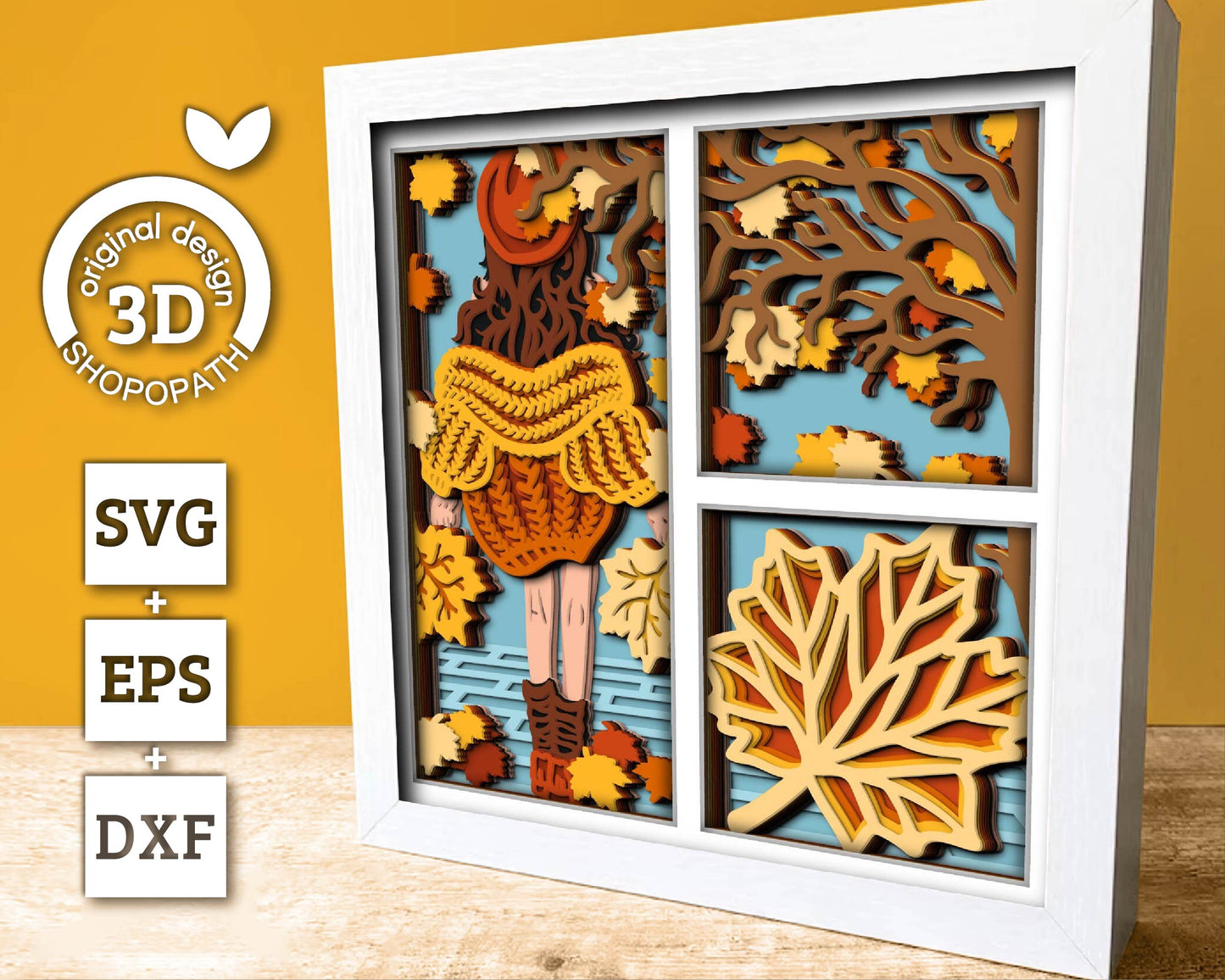 3D SVG Layered Fall Sweater, Fall Shadow Box, Autumn 3D Svg, Leaves 3d Svg, Girl Hat Shadow Box, Hello Fall Papercut svg, Cricut Silhouette