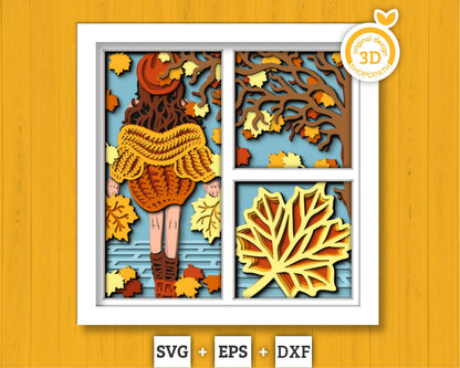 3D SVG Layered Fall Sweater, Fall Shadow Box, Autumn 3D Svg, Leaves 3d Svg, Girl Hat Shadow Box, Hello Fall Papercut svg, Cricut Silhouette
