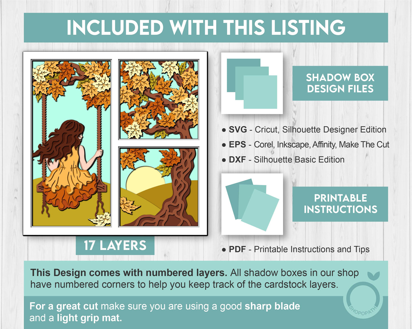 3D SVG Girl On Swing Under Autumn Tree Shadow Box, 3D Autumn SVG, Leaves 3D svg, Foliage 3D SVG, 3D Autumn Shadow Box, Cricut Silhouette