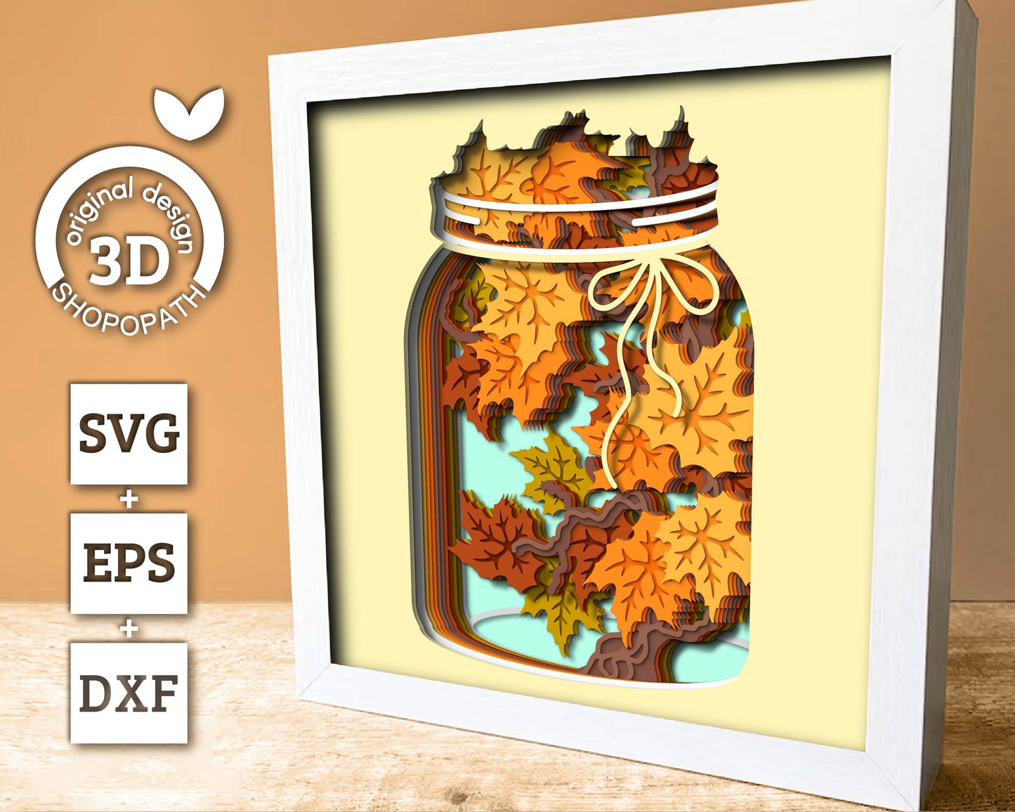 3D SVG Maple Autumn Branch In Jar Shadow Box, 3D Fall SVG, Maple Fall Leaf 3d svg, Maple Tree Leaves 3d Svg, Leaves SVG, Cricut Silhouette