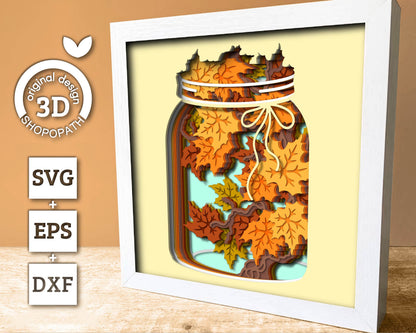 3D SVG Maple Autumn Branch In Jar Shadow Box, 3D Fall SVG, Maple Fall Leaf 3d svg, Maple Tree Leaves 3d Svg, Leaves SVG, Cricut Silhouette