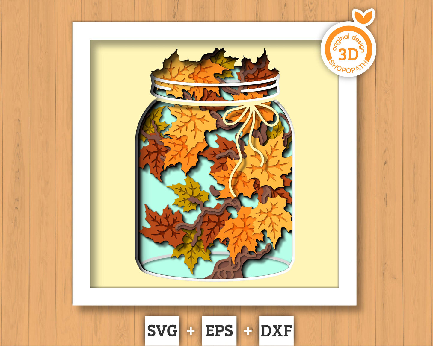 3D SVG Maple Autumn Branch In Jar Shadow Box, 3D Fall SVG, Maple Fall Leaf 3d svg, Maple Tree Leaves 3d Svg, Leaves SVG, Cricut Silhouette